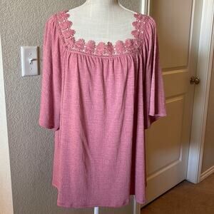 Retrology Mauve Lace Trimmed Blouse Size 2X